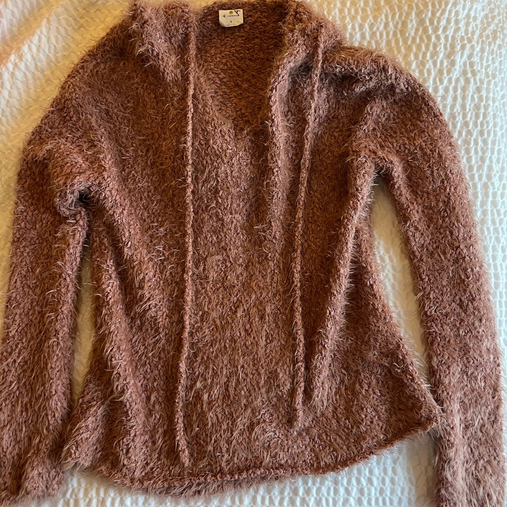 By Together Women's Fuzzy V-Neck Sweater - Mauve